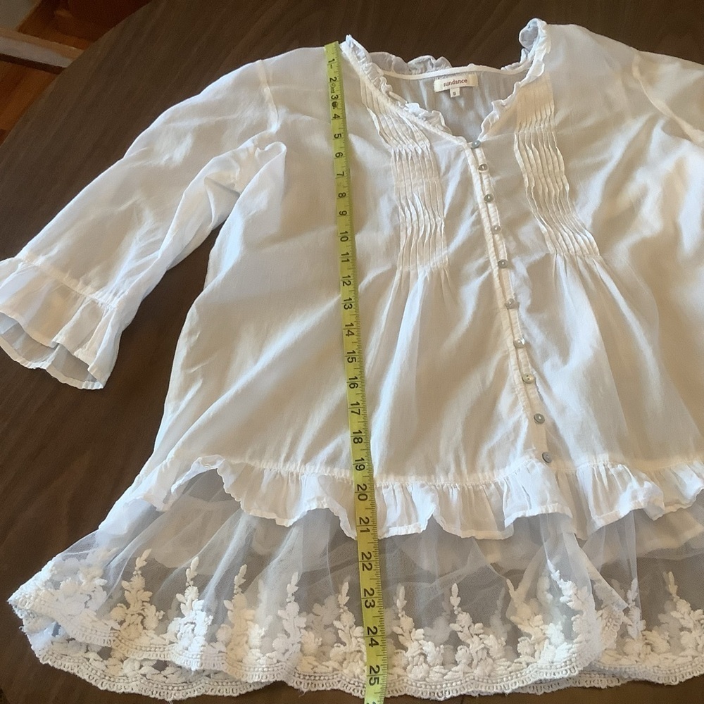 Sundance White Pintuck Lace Boho Tunic Blouse Cottagecore Top Small - Picture 8 of 10